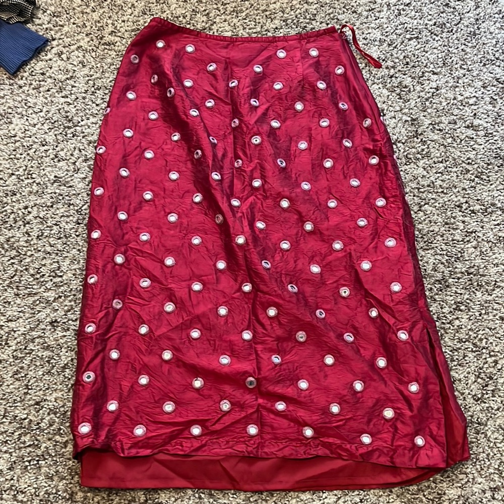 COPY - Monsoon maroon 90s size 4 highwaisted fitted midlength mirrored hippie m…